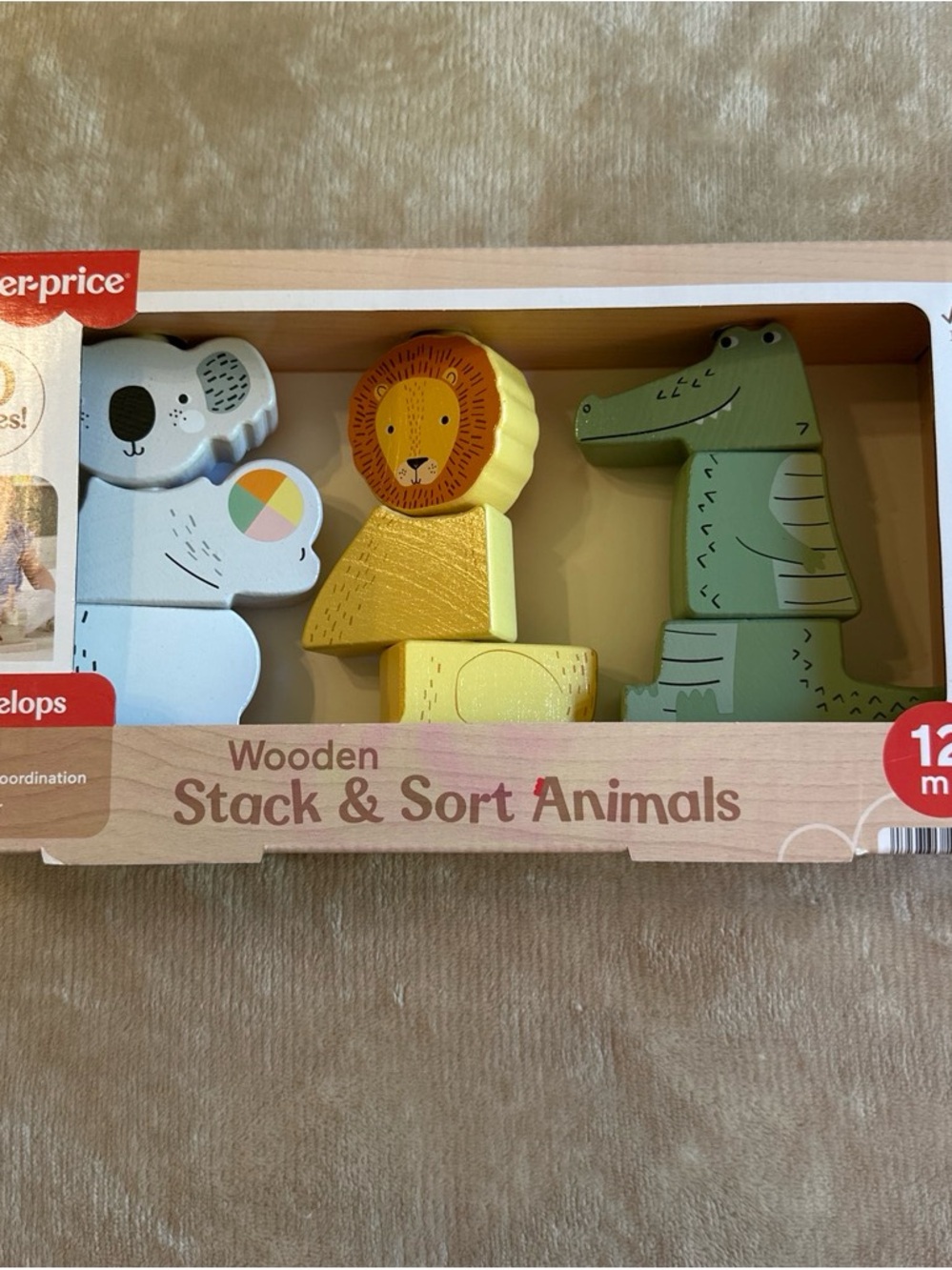 Fisher-Price Wooden Stack & Sort Animals - Yellow, Green, Light Blue
